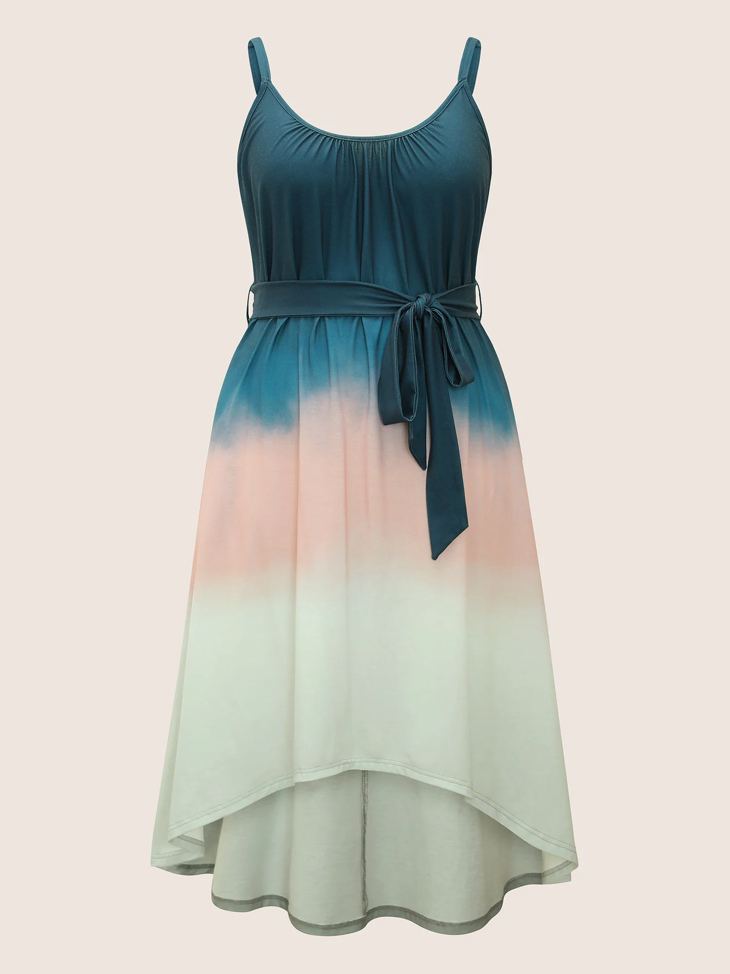 Tie Dye Belted Gathered Asymmetrical Hem Dress - Image 7