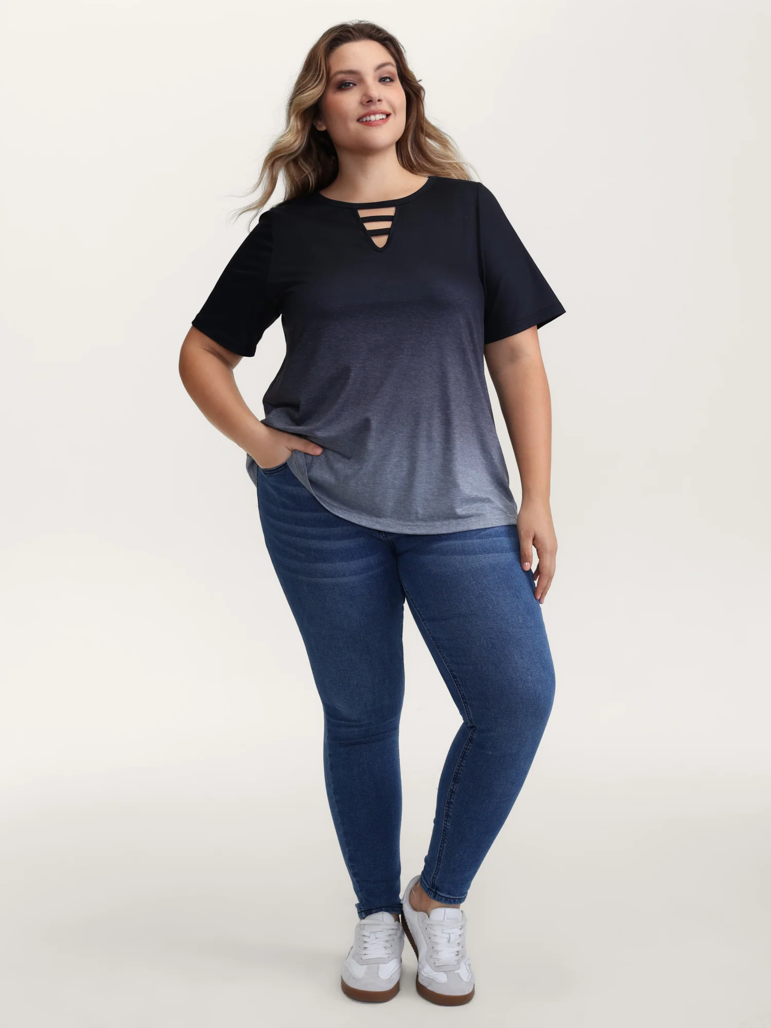 Tie-Dye Blend Neck Cut-Out T-Shirt - Image 10