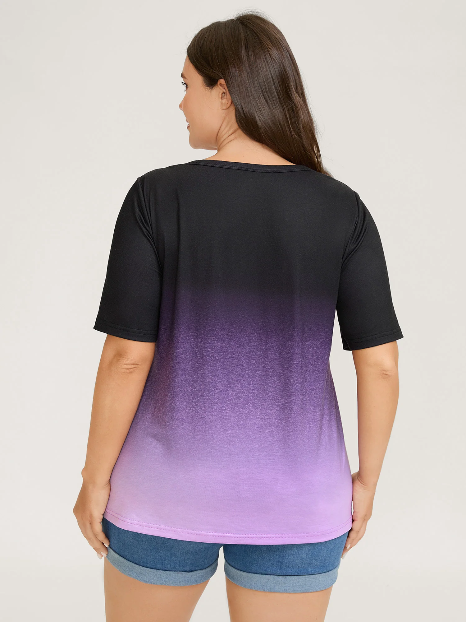 Tie-Dye Blend Neck Cut-Out T-Shirt - Image 4