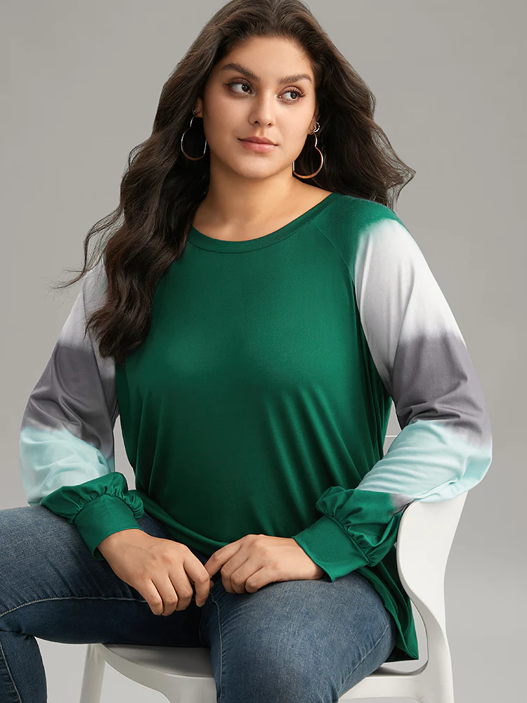 Tie Dye Contrast Round Neck Raglan Sleeve T-shirt - Image 3