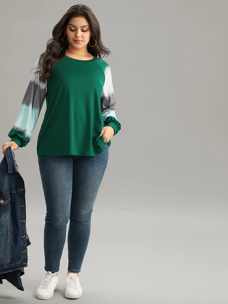 Tie Dye Contrast Round Neck Raglan Sleeve T-shirt - Image 4