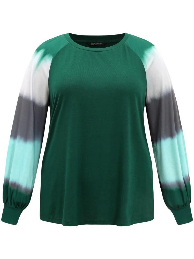 Tie Dye Contrast Round Neck Raglan Sleeve T-shirt - Image 5