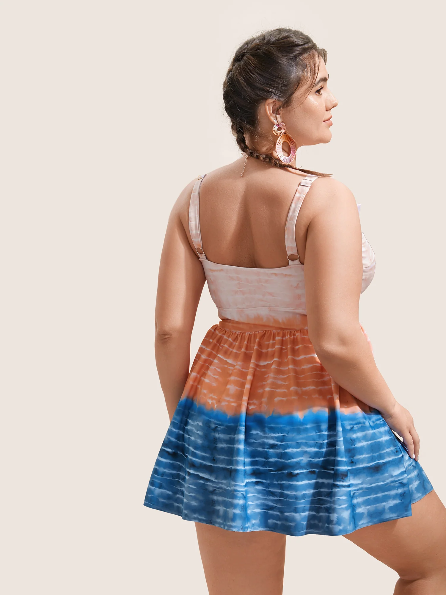 Tie Dye Contrast Ruffles Trim Swim Dress - Image 2