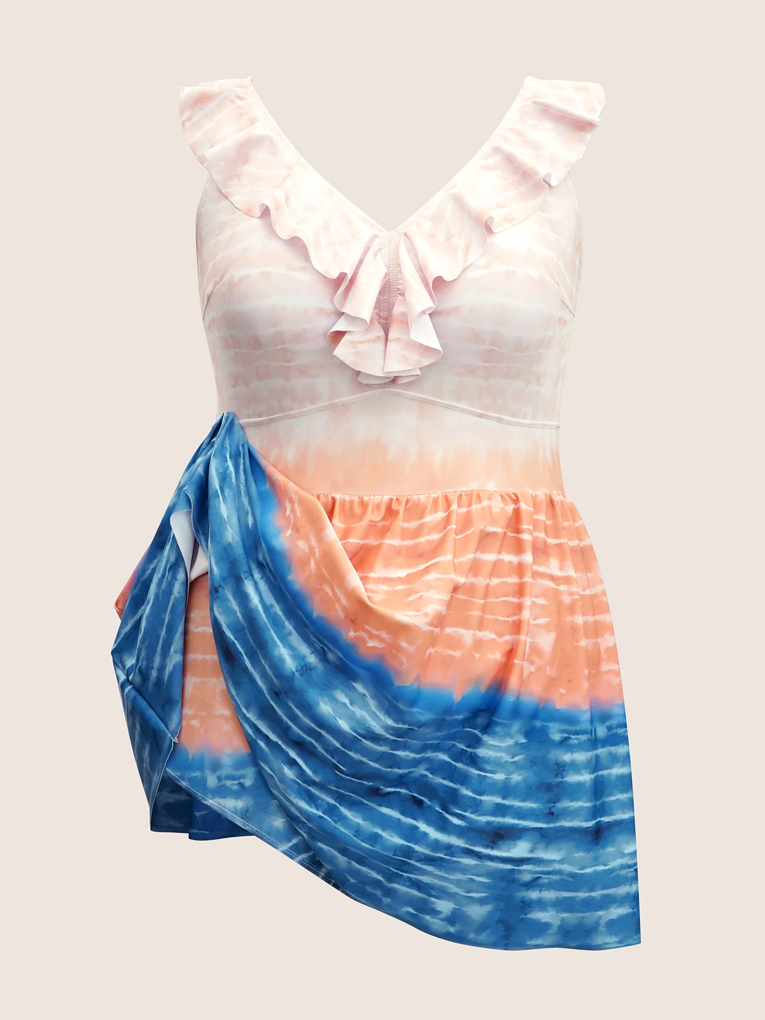 Tie Dye Contrast Ruffles Trim Swim Dress - Image 7