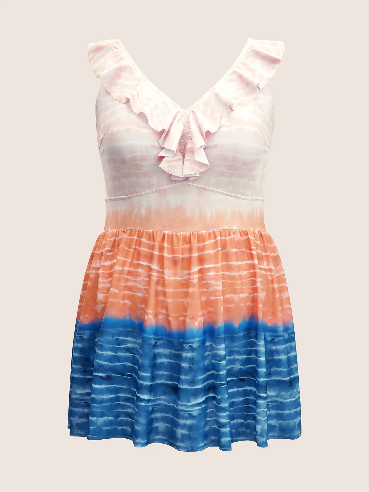 Tie Dye Contrast Ruffles Trim Swim Dress - Image 8