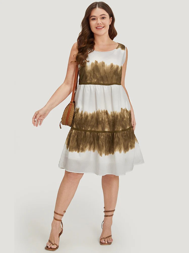 Tie Dye Crochet Lace Ruffle Layered Hem Tank Dress - Image 5