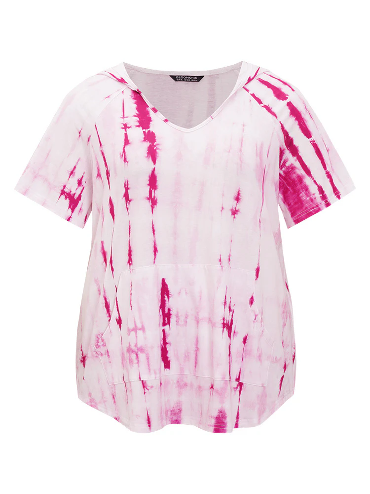 Tie Dye Curved Hem Pocket Hooded T-shirt - Image 10
