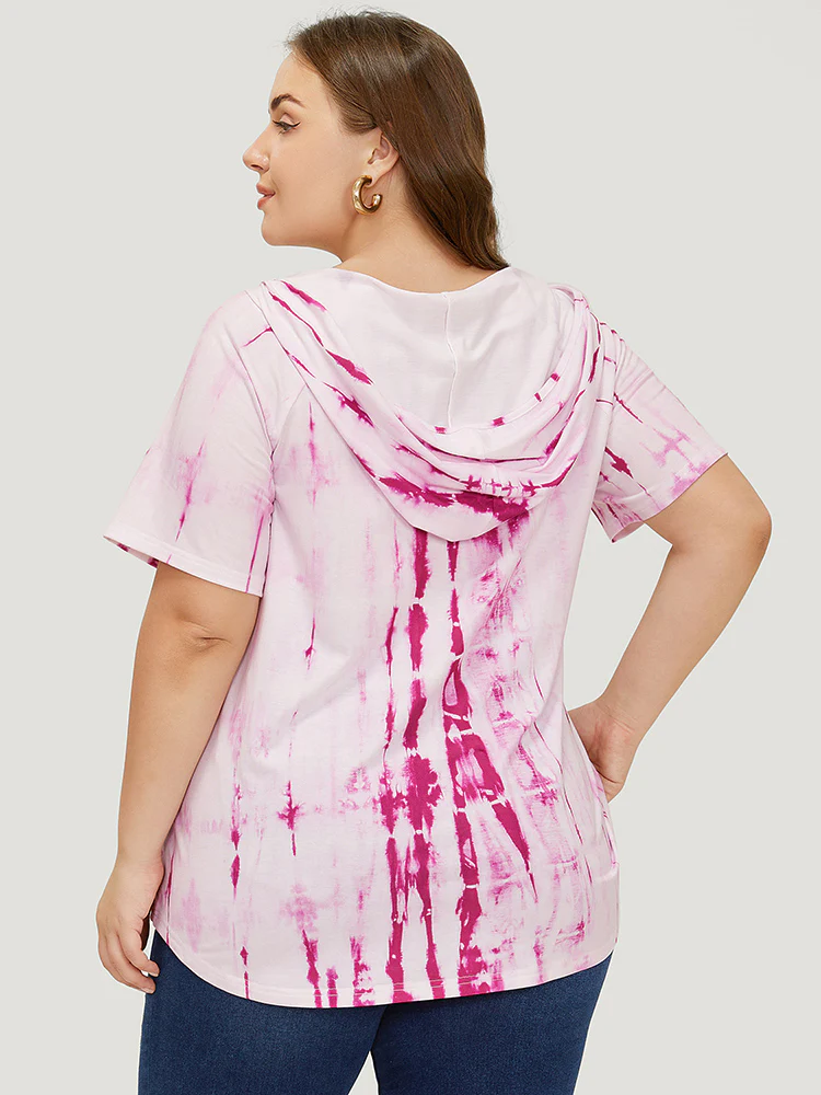 Tie Dye Curved Hem Pocket Hooded T-shirt - Image 6