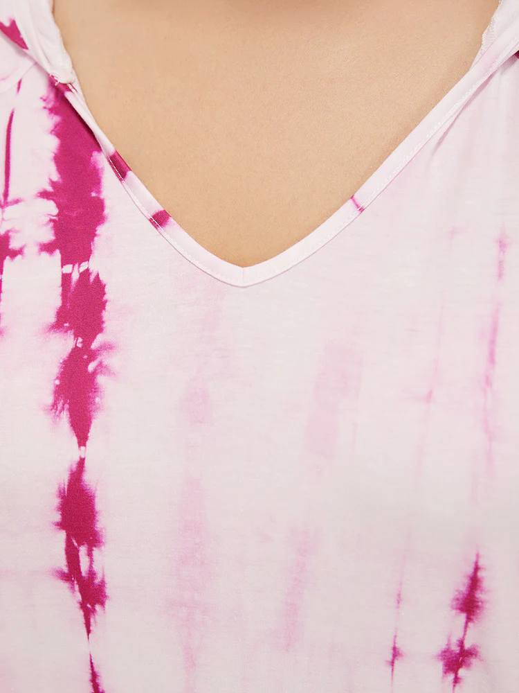 Tie Dye Curved Hem Pocket Hooded T-shirt - Image 8