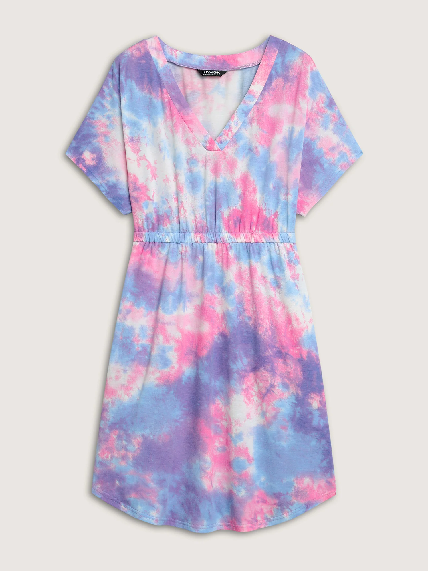Tie-Dye Curvy Hem V-Neck Mini Dress - Image 7