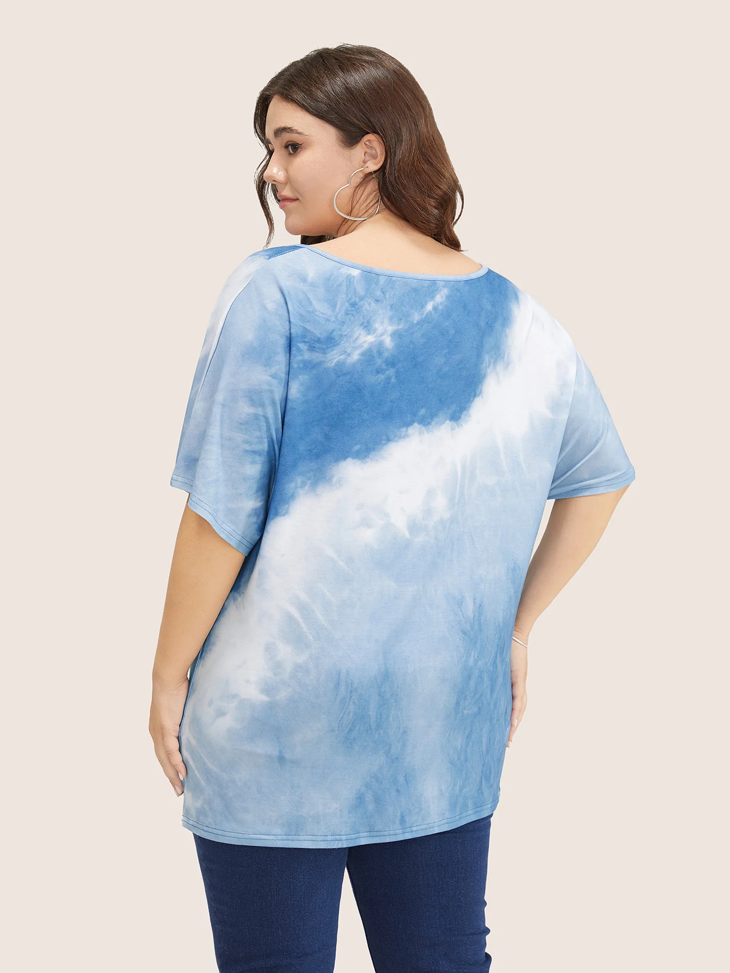Tie Dye Drop Shoulder V Neck T-shirt - Image 5