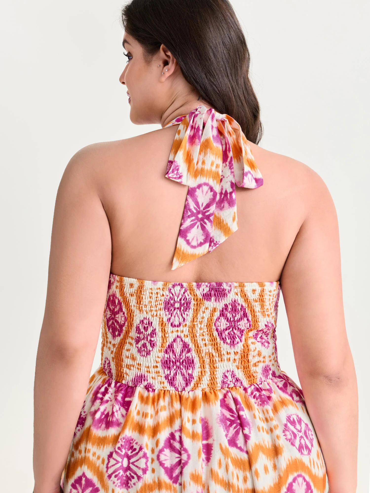 Tie-Dye Floral Effect Shirred Midi Dress - Image 4