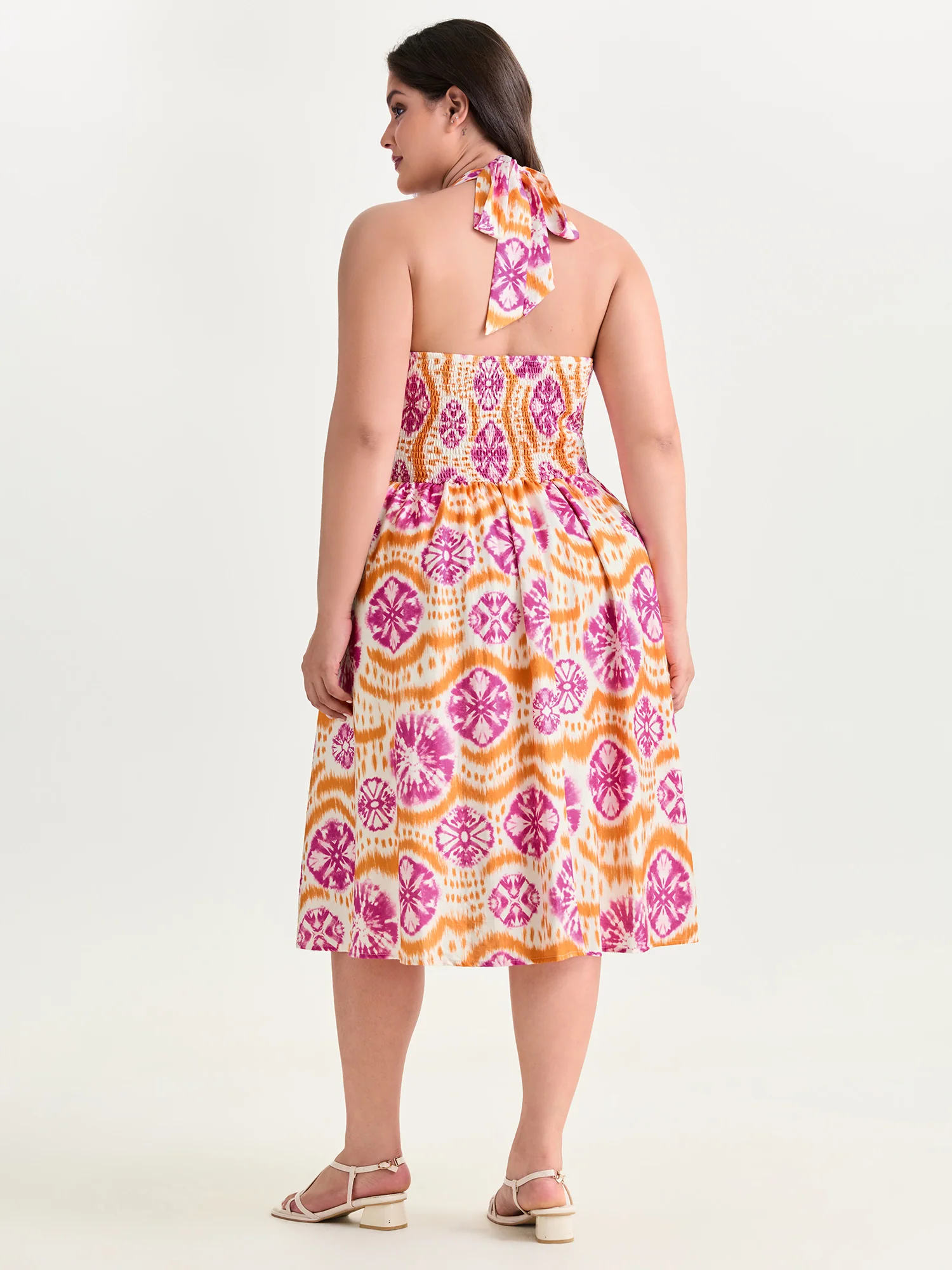 Tie-Dye Floral Effect Shirred Midi Dress - Image 5