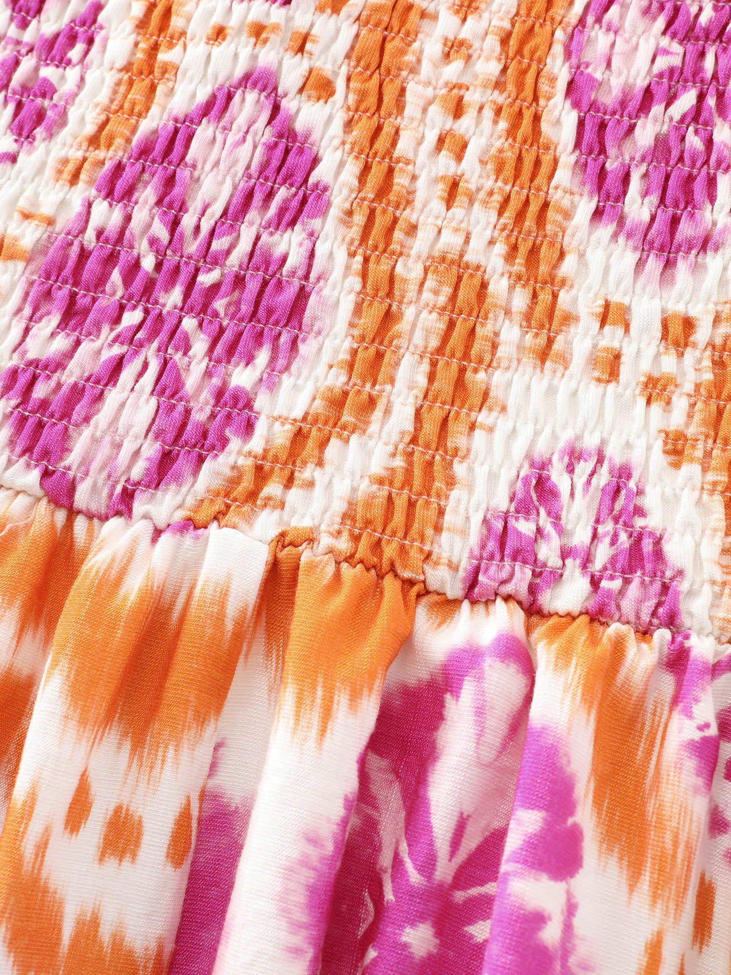 Tie-Dye Floral Effect Shirred Midi Dress - Image 7