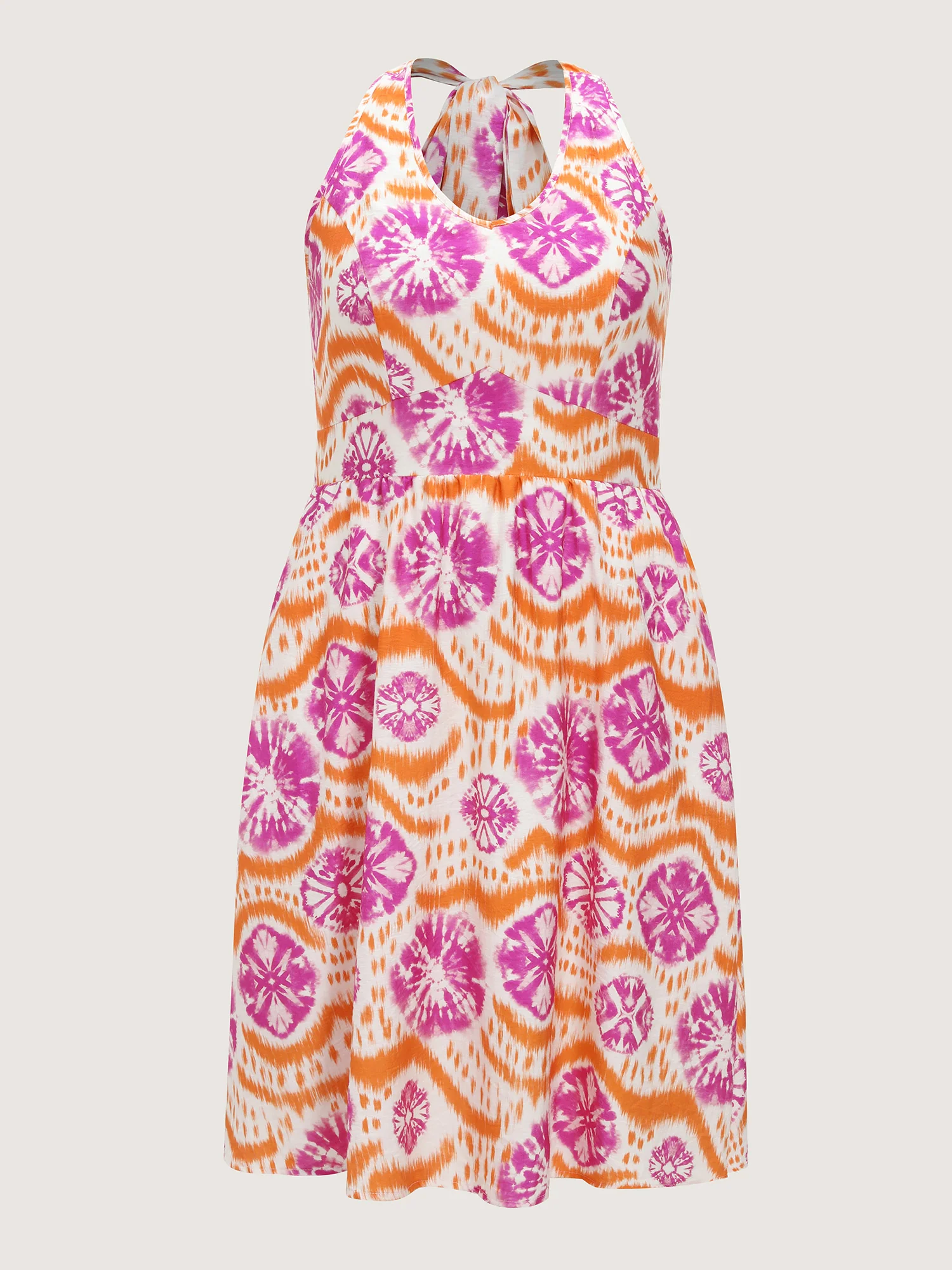 Tie-Dye Floral Effect Shirred Midi Dress - Image 8