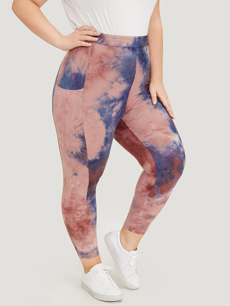Tie Dye Gathered Skinny Pocket Side Leggings - Image 2