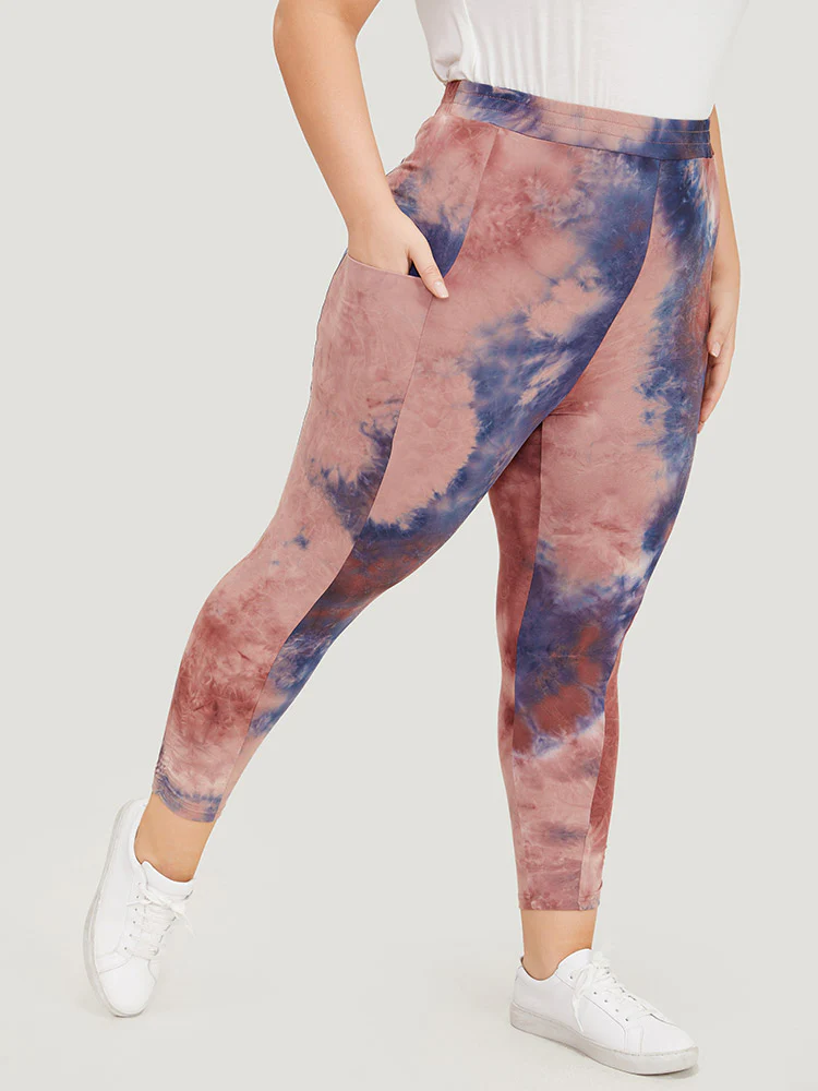 Tie Dye Gathered Skinny Pocket Side Leggings - Image 3