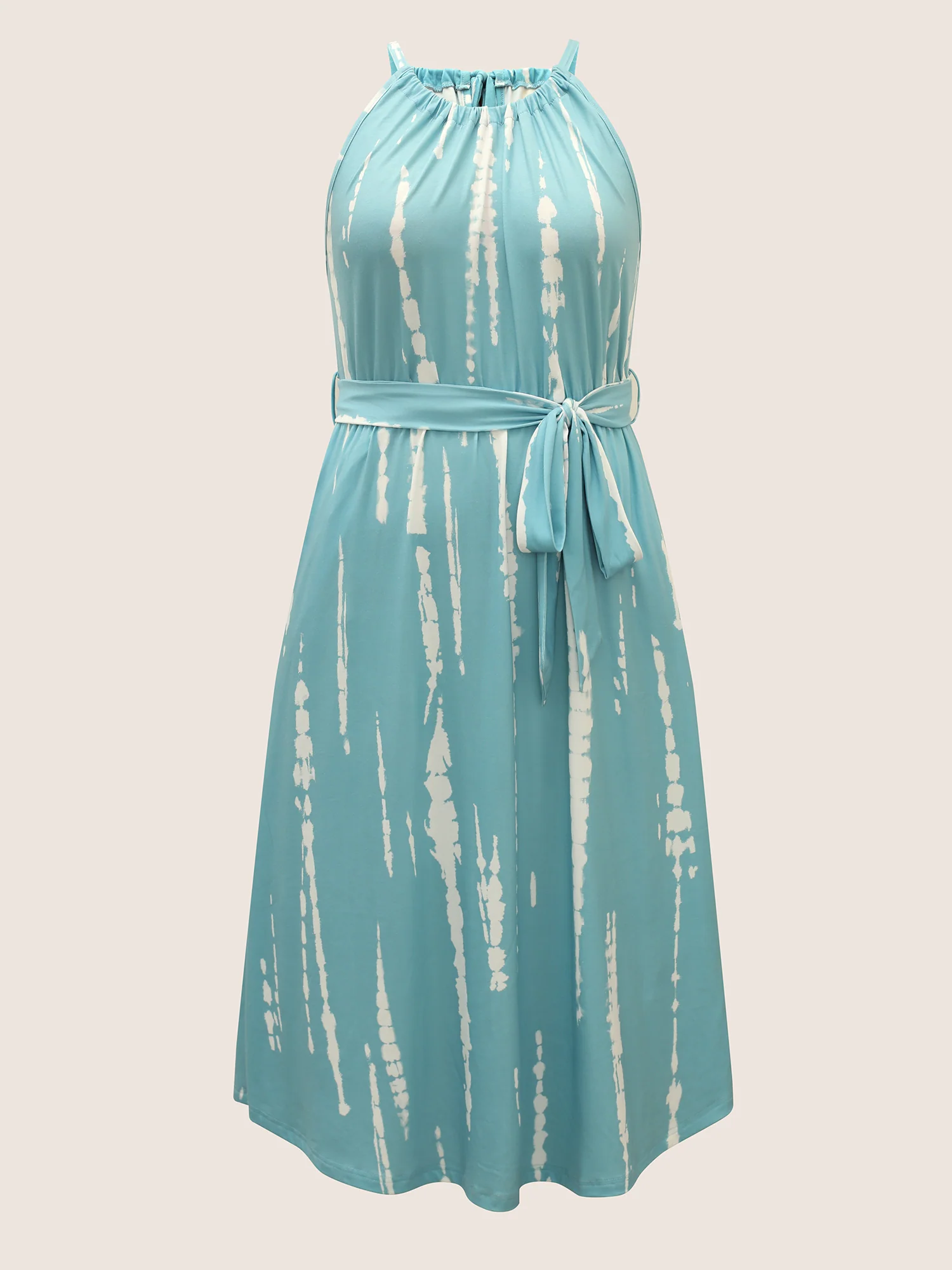 Tie Dye Halter Neck Belted Gathered Dress - Image 8