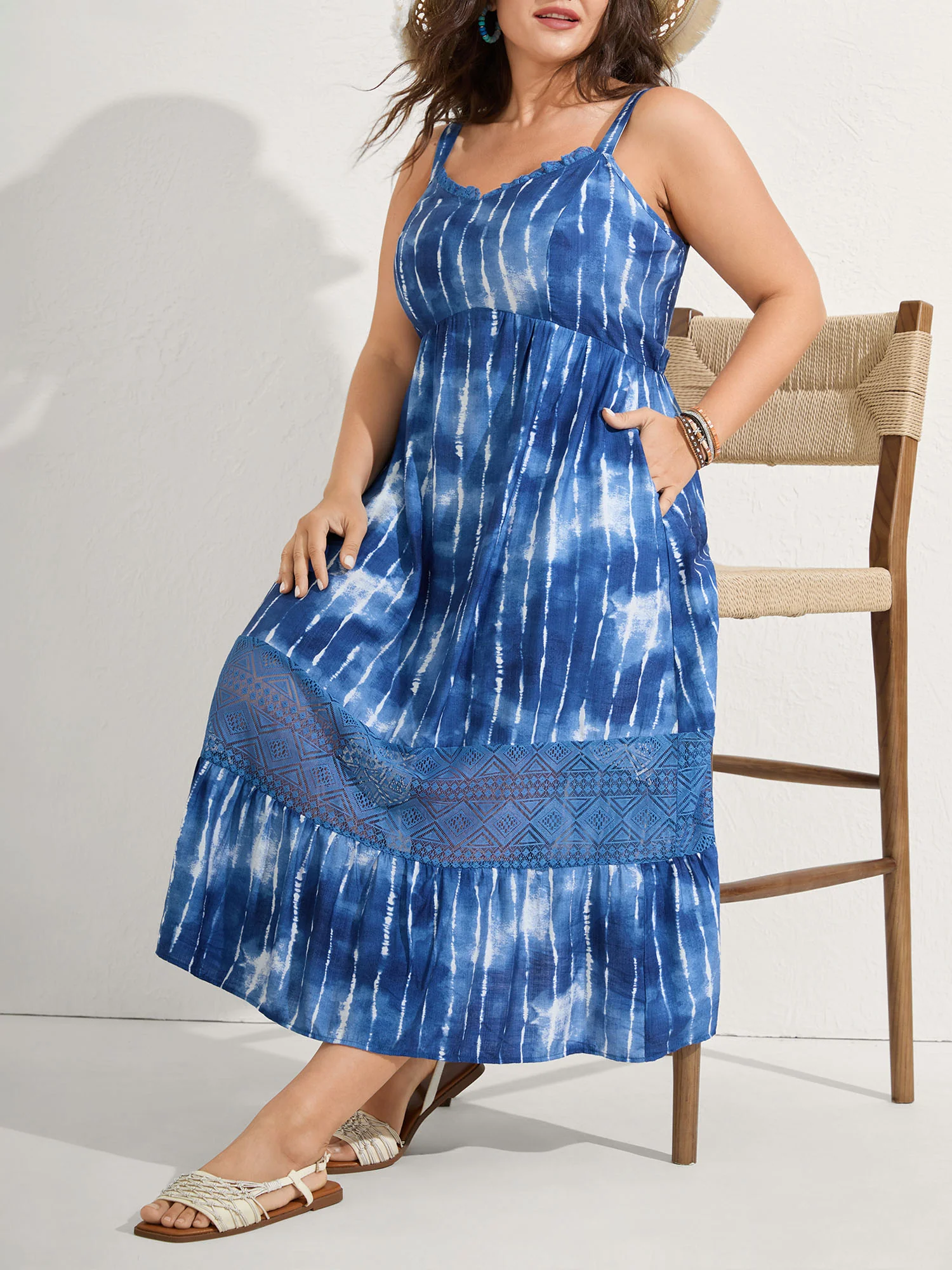 Tie-Dye Lace Trim Cami Midi Dress - Image 2