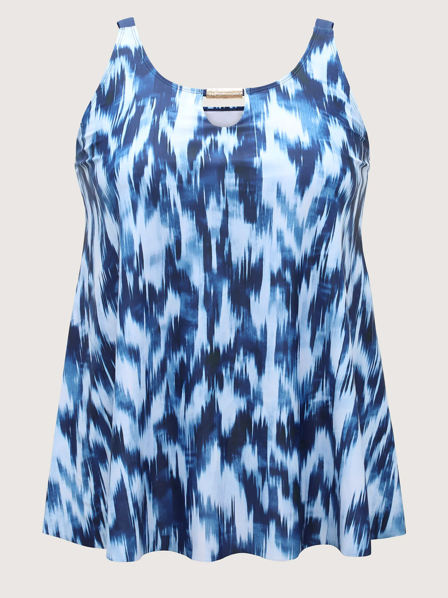 Tie-Dye Like Neck Cut-Out Swim Top - Image 7