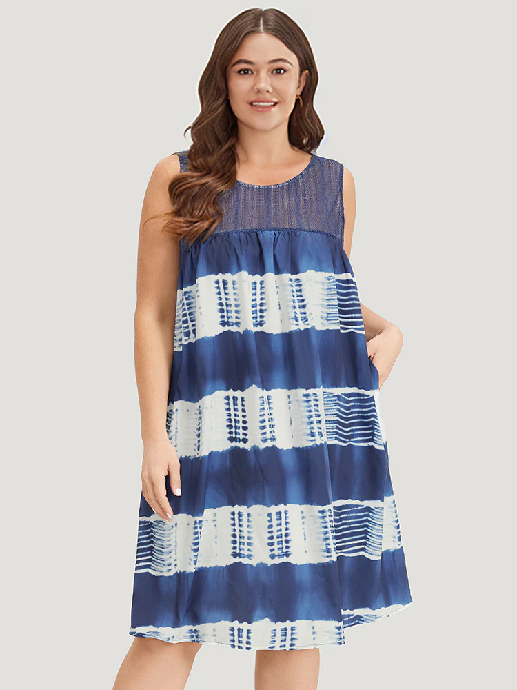 Tie Dye Mesh Patchwork Ruffle Hem Tank Dress - Image 2