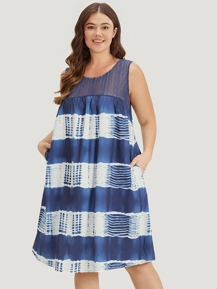 Tie Dye Mesh Patchwork Ruffle Hem Tank Dress - Image 3