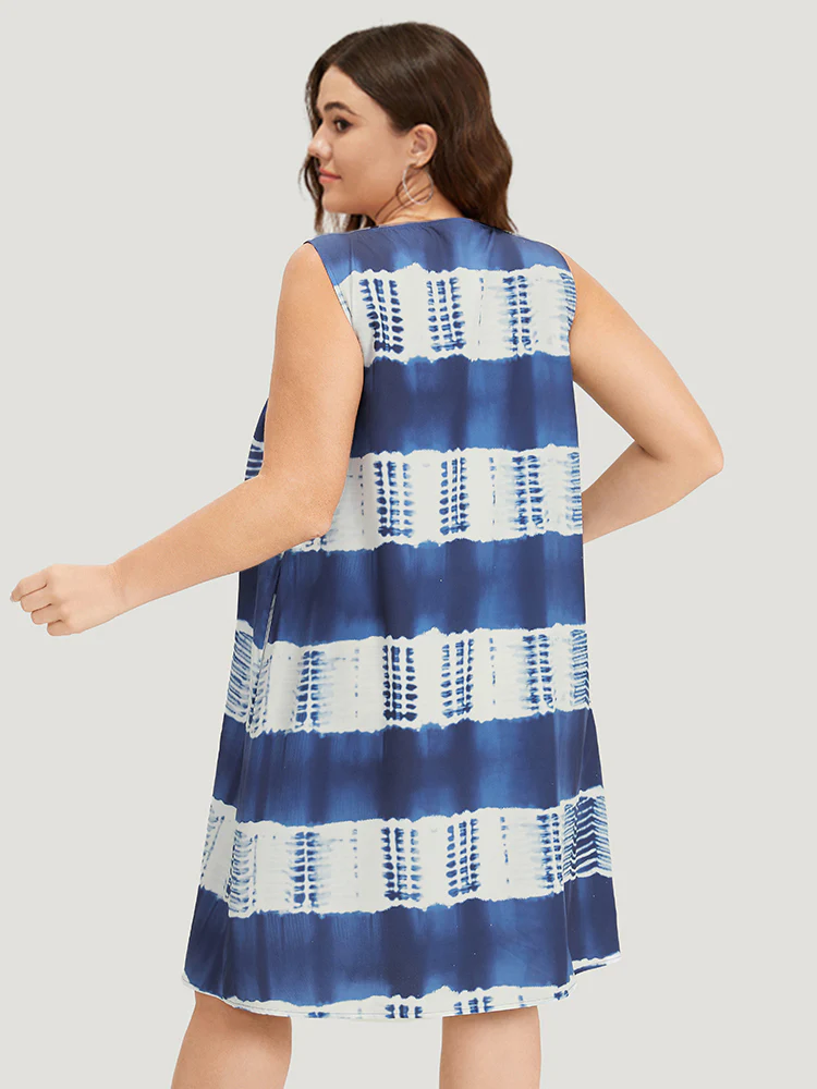 Tie Dye Mesh Patchwork Ruffle Hem Tank Dress - Image 4