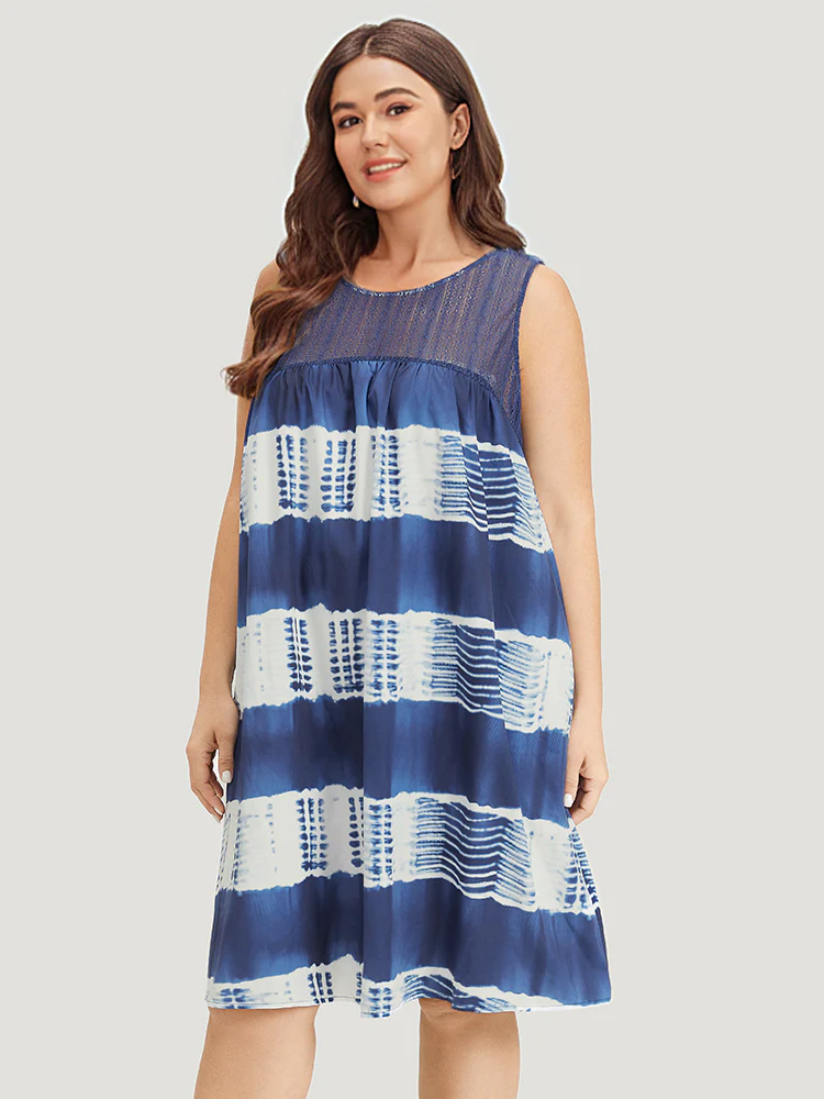 Tie Dye Mesh Patchwork Ruffle Hem Tank Dress - Image 5