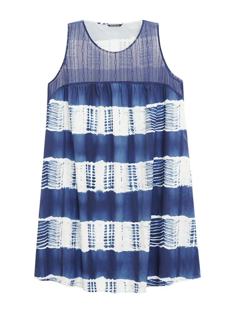 Tie Dye Mesh Patchwork Ruffle Hem Tank Dress - Image 7