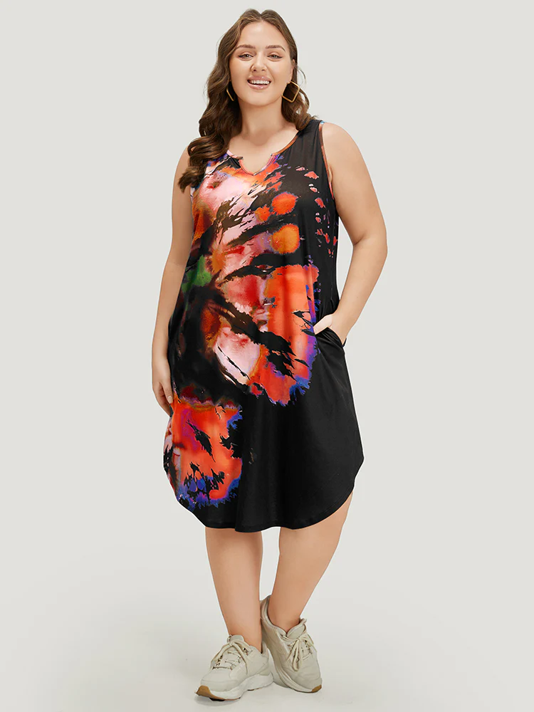 Tie Dye Notched Pocket Arc Hem Tank Dress - Image 5