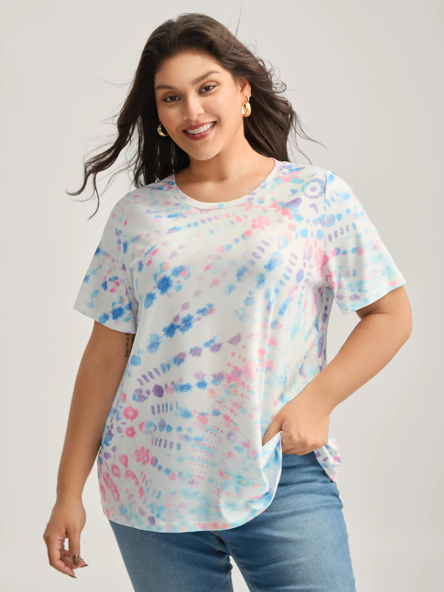 Tie-Dye Ombre Round Neck T-Shirt