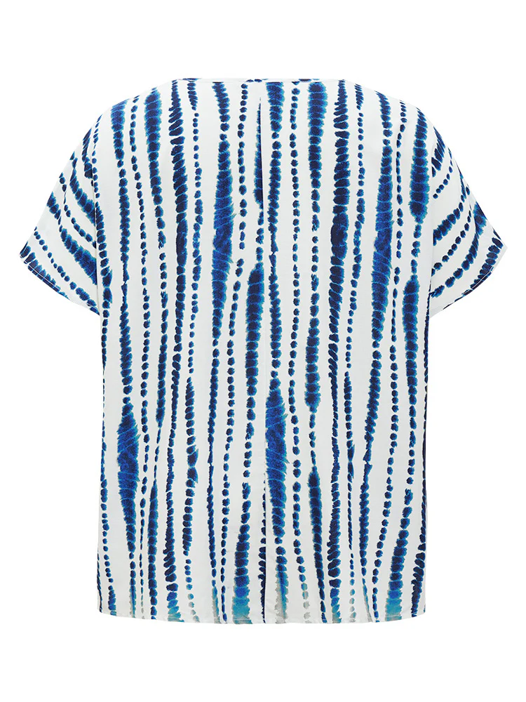 Tie Dye Patchwork Batwing Sleeve Notched Neck Blouse - Image 10