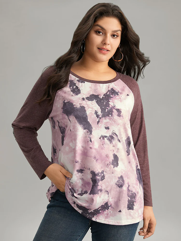 Tie Dye Patchwork Contrast Raglan Sleeve T-shirt - Image 2