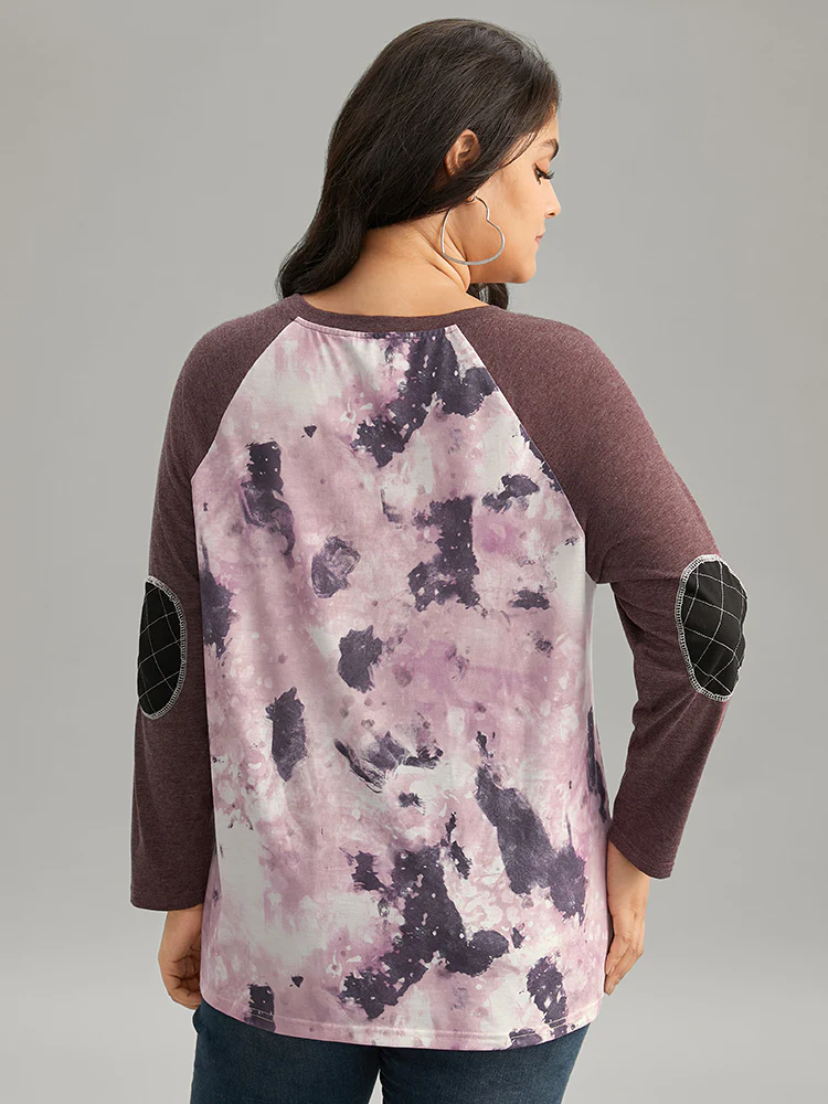 Tie Dye Patchwork Contrast Raglan Sleeve T-shirt - Image 3