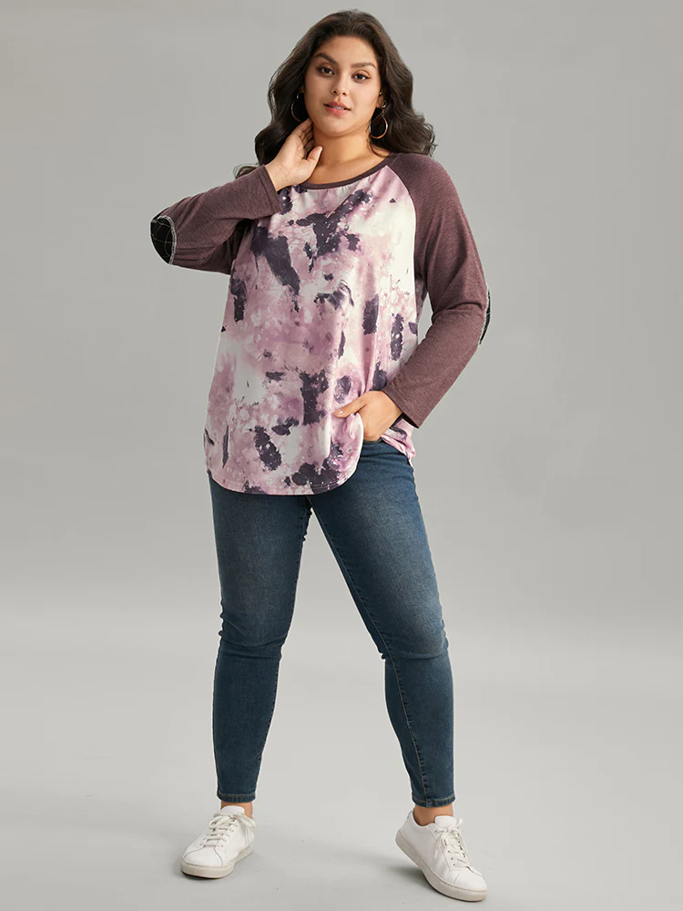Tie Dye Patchwork Contrast Raglan Sleeve T-shirt - Image 4