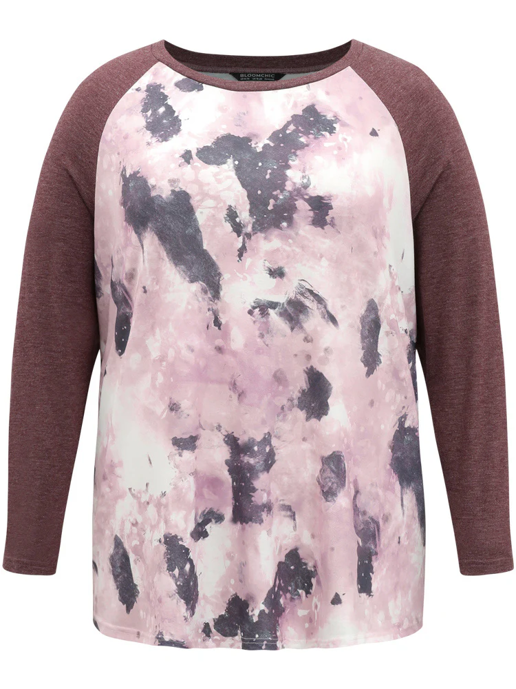 Tie Dye Patchwork Contrast Raglan Sleeve T-shirt - Image 5