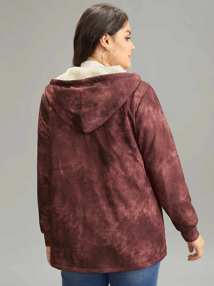 Tie Dye Patchwork Fluffy Zipper Hooded Jacket - Image 4