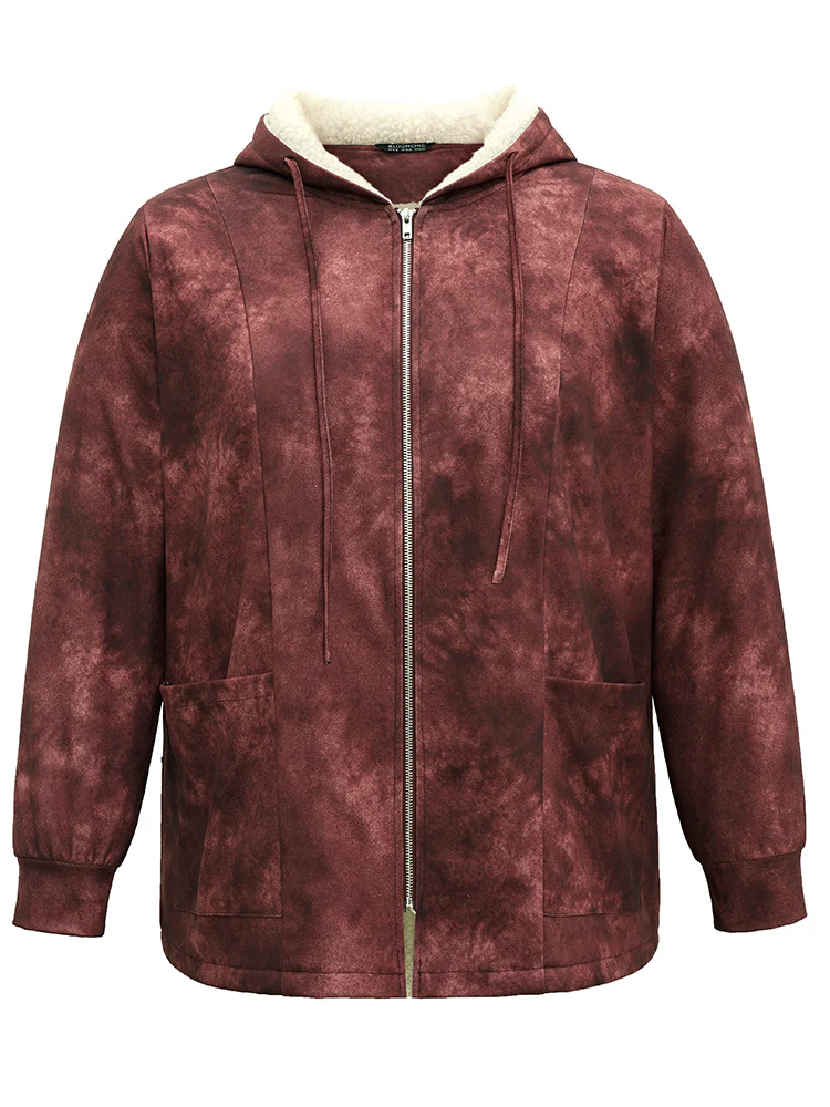 Tie Dye Patchwork Fluffy Zipper Hooded Jacket - Image 6