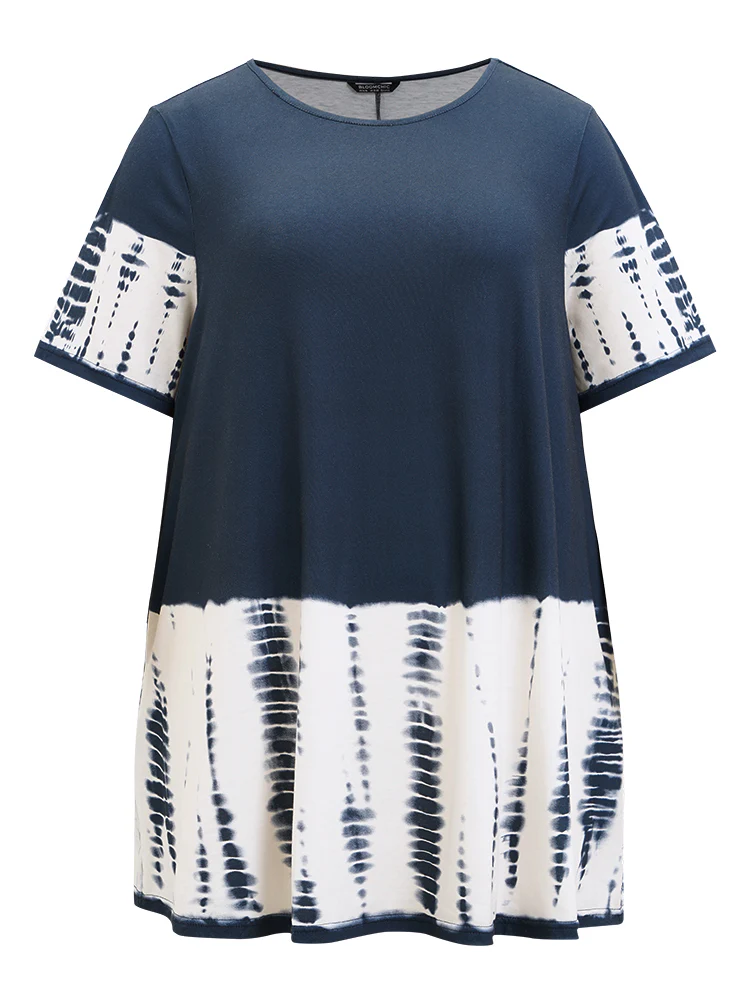 Tie Dye Patchwork Round Neck Pocket T-shirt - Image 9