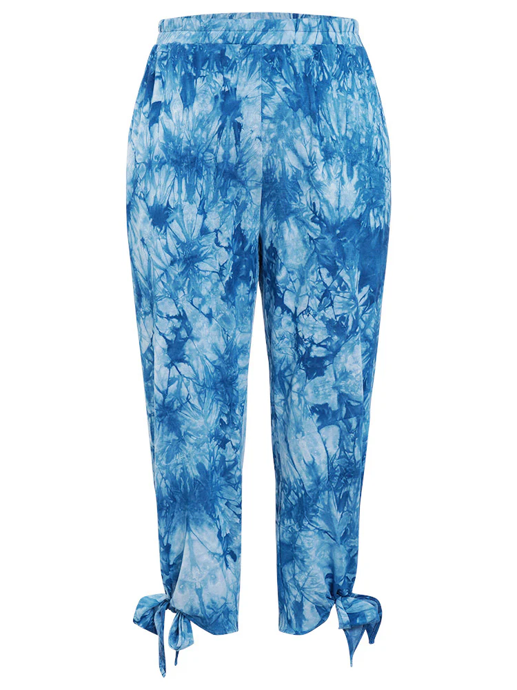 Tie Dye Pocket Cut Out Knotted Hem Pants - Image 10
