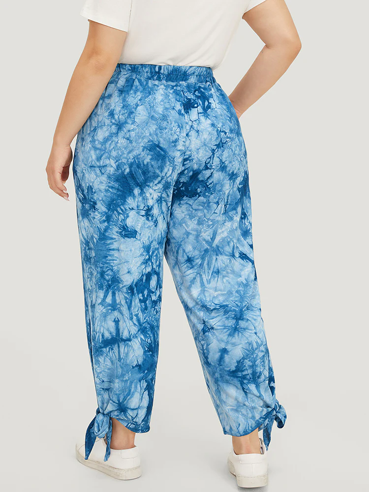 Tie Dye Pocket Cut Out Knotted Hem Pants - Image 2