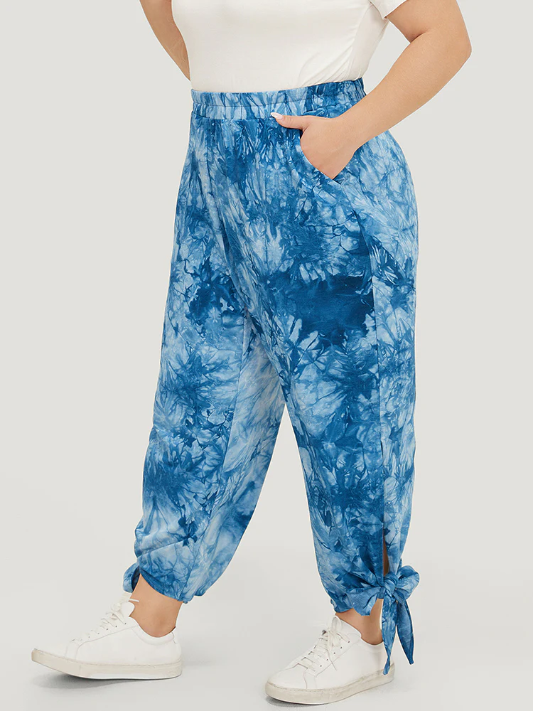 Tie Dye Pocket Cut Out Knotted Hem Pants - Image 3