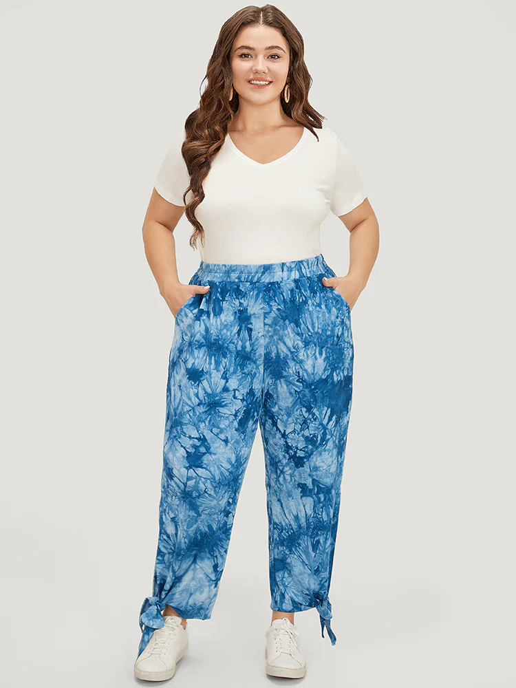 Tie Dye Pocket Cut Out Knotted Hem Pants - Image 4