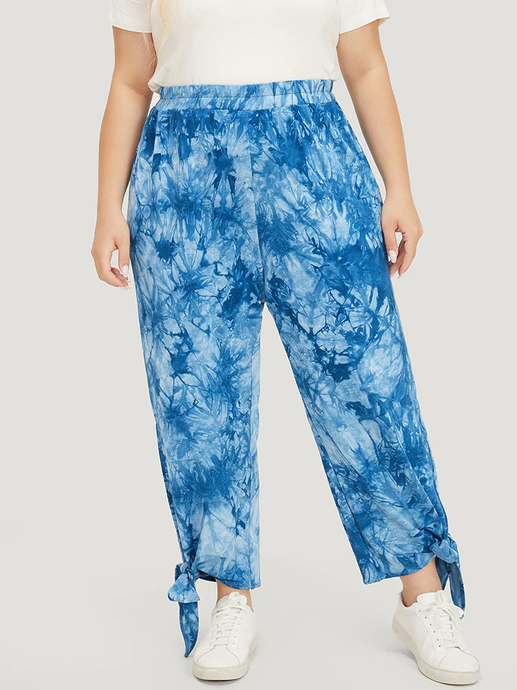 Tie Dye Pocket Cut Out Knotted Hem Pants - Image 5
