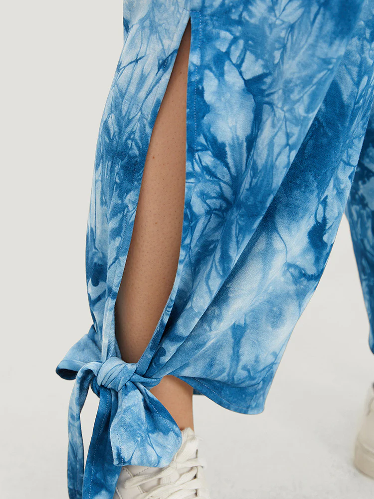 Tie Dye Pocket Cut Out Knotted Hem Pants - Image 8