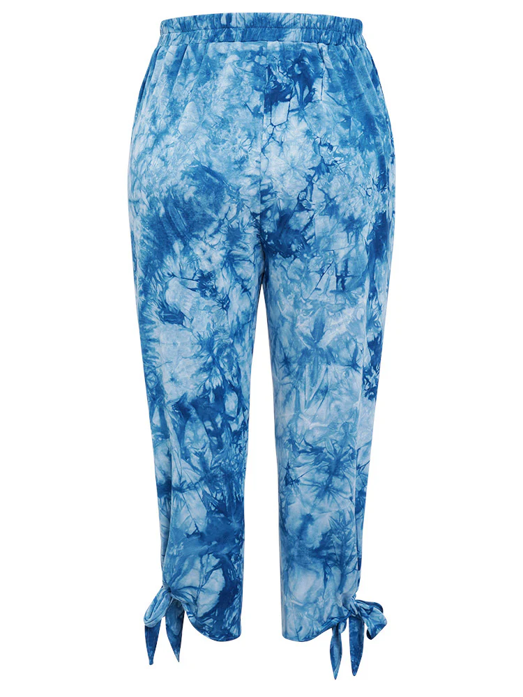 Tie Dye Pocket Cut Out Knotted Hem Pants - Image 9