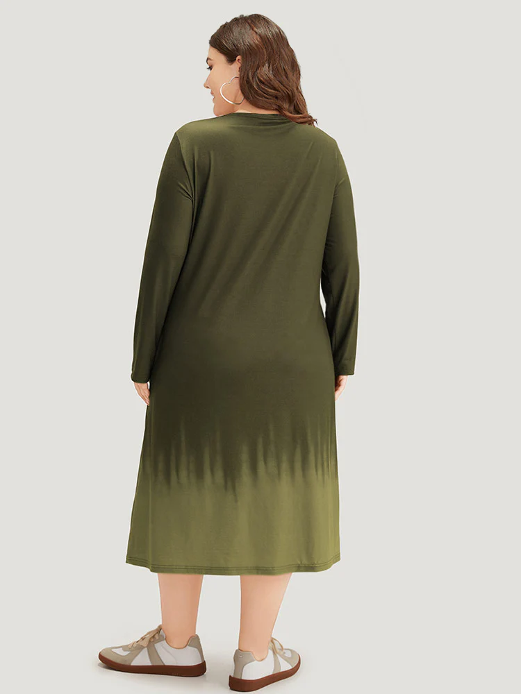 Tie Dye Pocket Round Neck Cut Out Dress - Image 4