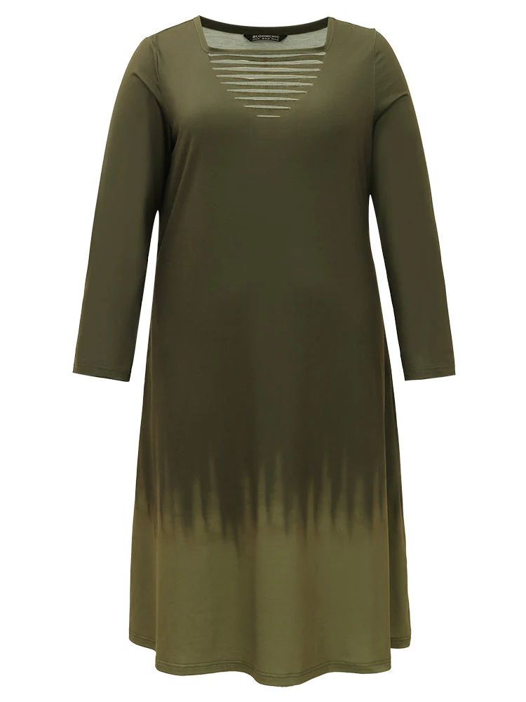 Tie Dye Pocket Round Neck Cut Out Dress - Image 7