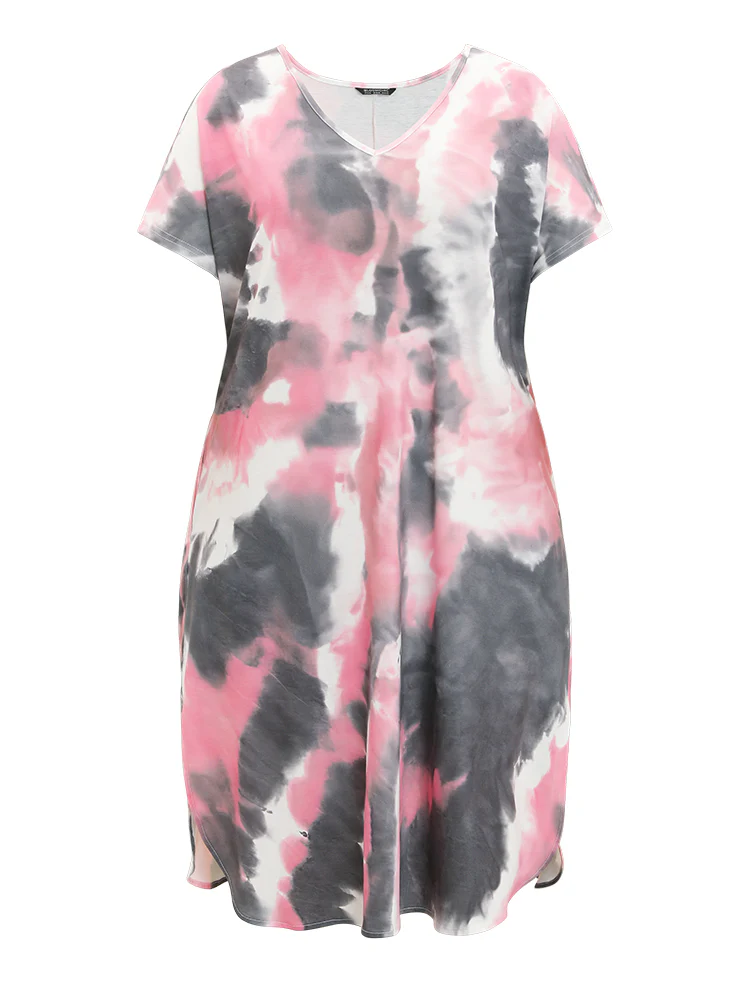Tie Dye Pocket V Neck Dolman Sleeve Dress - Image 10