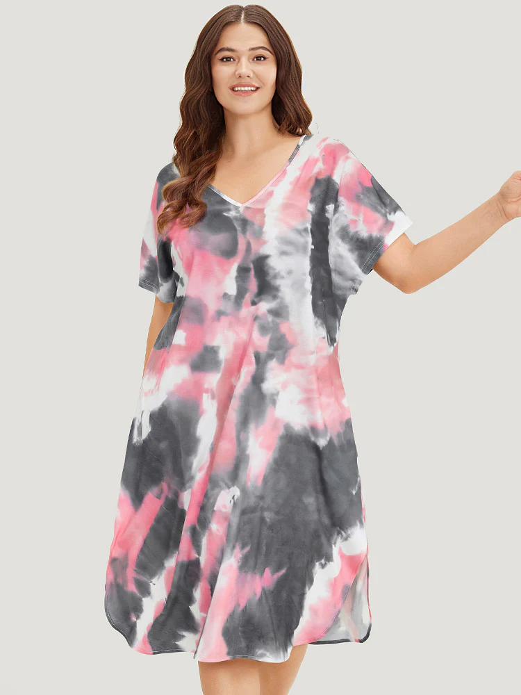 Tie Dye Pocket V Neck Dolman Sleeve Dress - Image 3